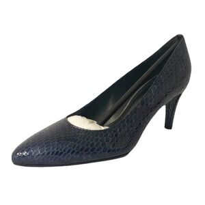 Stuart Weitzman Goosebump Textured Embossed Snake Navy Blue Pumps Heel Women’s 7